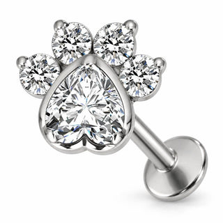 Titanium Labret Heart Animal Paw Print Internally Threaded