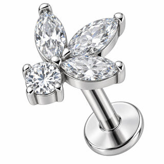 Titanium Labret Crystal Lotus Flower Cluster Internally Threaded