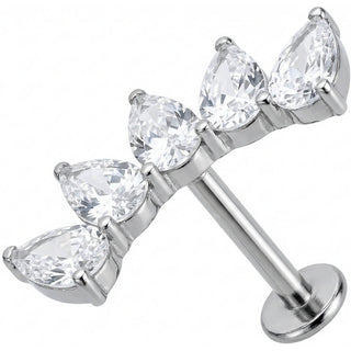 Titanio Arco Curvo Cinco Cristales Pera Rosca interna Labret