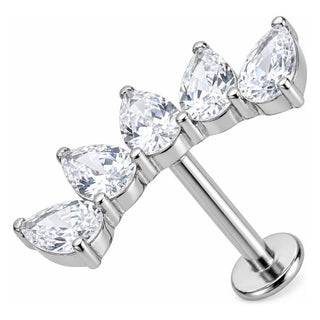 Titanium Labret Curved Five Teardrop Crystal Cluster Internally Threaded