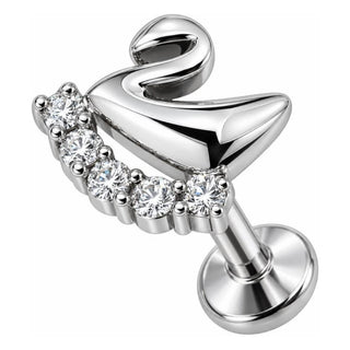 Titanium Labret Swan With Crystal Curve Internally Threaded