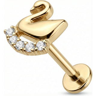 Titanio Cisne Con Curva De Cristales Rosca interna Labret