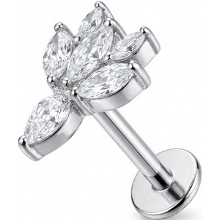 Titanio Flor Loto Cristales Marquise Rosca interna Labret