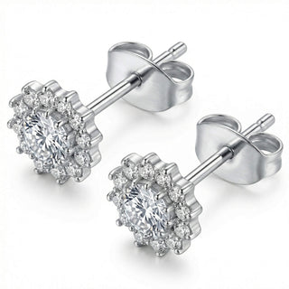 Titanium Earring Clear Gem Halo Flower