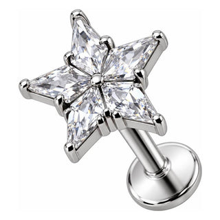 Titanium Labret Five Point Crystal Star Internally Threaded