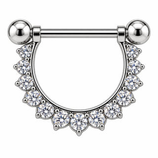 Titanium Nipple Piercing Crystal Lined Crescent