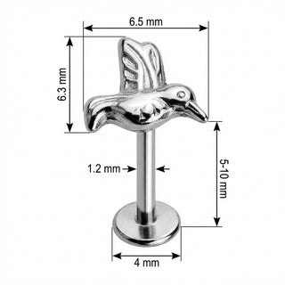 Titanium Labret Flying Hummingbird Figure Internally Threaded