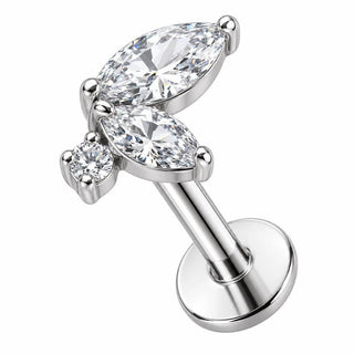 Titanium Labret Marquise Crystal Leaf Cluster Internally Threaded