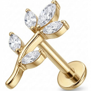 Titanio Rama Curva Hojas Marquise Rosca interna Labret