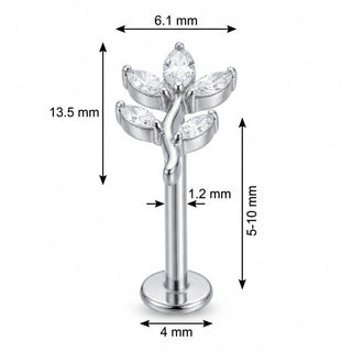 Titanio Rama Curva Hojas Marquise Rosca interna Labret