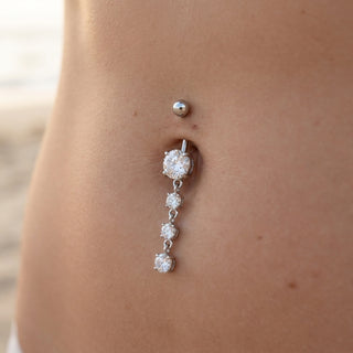 Titanium Belly Button Piercing Cascading Crystal Drops Internally Threaded – getragen