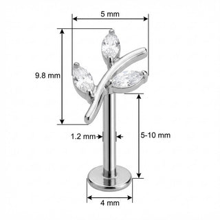 Titanio Rama Curva con Cristales Marquise Rosca interna Labret