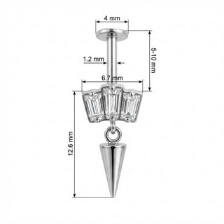 Titanio Trío Baguette Con Colgante Punta Rosca interna Labret