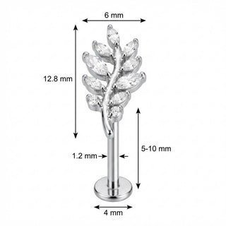 Titanio Rama Helecho Curva Cristales Rosca interna Labret