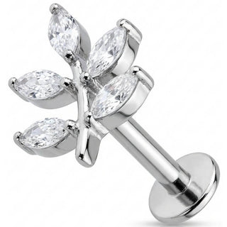Titanio Rama Hojas Cristal Marquise Rosca interna Labret