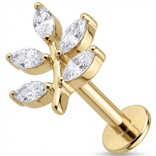 Titanio Rama Hojas Cristal Marquise Rosca interna Labret