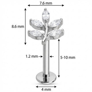 Titanio Rama Hojas Cristal Marquise Rosca interna Labret