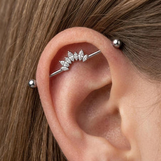 Titanium Industrial Barbell Marquise Crystal Fan Internally Threaded