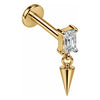 Titanium Labret Rectangle Zirconia Dangle Spike Internally Threaded