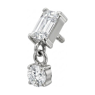Titanium Top Baguette Zirconia With Round Dangle Internally Threaded