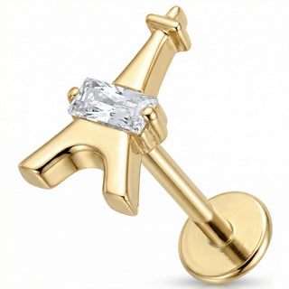 Titanium Labret Eiffel Tower With Zirconia Internally Threaded