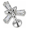 Titanium Labret Triple Baguette Floral Star Internally Threaded
