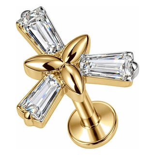Titanium Labret Triple Baguette Floral Star Internally Threaded