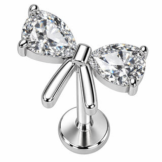 Titanium Labret Teardrop Ribbon Bow Internally Threaded