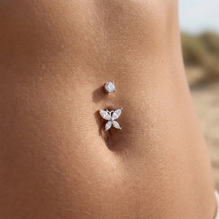 Titanium Belly Button Piercing Marquise Crystal Butterfly Internally Threaded – getragen