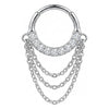 Titanium Ring Triple Chain Dangle Zirconia Clicker