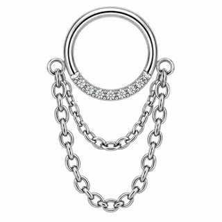 Titanium Ring Triple Chain Dangle Zirconia Clicker