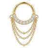 Titanium Ring Triple Chain Dangle Zirconia Clicker