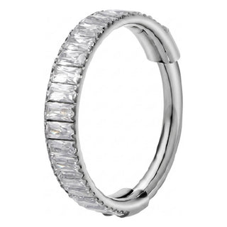Titanium Ring Baguette Zirconia Clicker