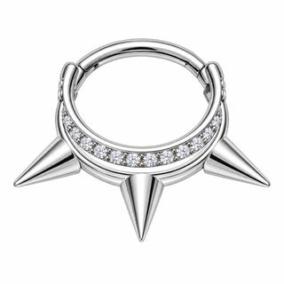 Titanium Ring Double Row 3 Spikes Zirconia Clicker