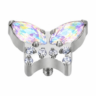 Titanium Top Butterfly With Clear Stones Internally Threaded
