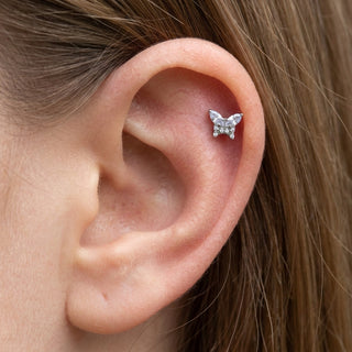 Titanium Top Butterfly With Clear Stones Internally Threaded – getragen