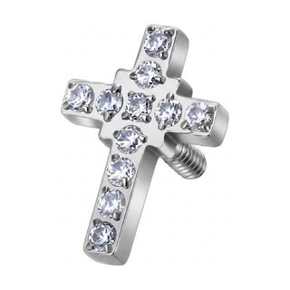 Titanium Top Cross With Clear Stones Internally Threaded