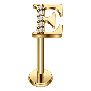 Titanium Labret Initial Letter With Stones Internally Threaded