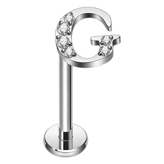 Titanium Labret Initial Letter With Stones Internally Threaded
