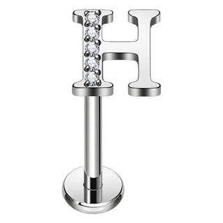 Titanium Labret Initial Letter With Stones Internally Threaded