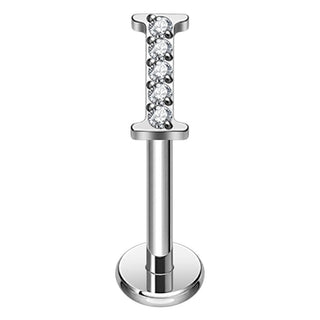 Titanium Labret Initial Letter With Stones Internally Threaded