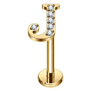 Titanium Labret Initial Letter With Stones Internally Threaded