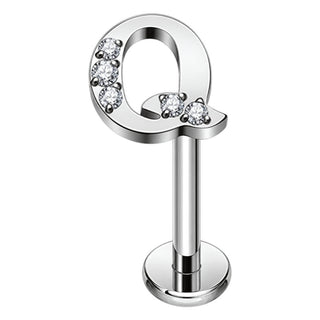 Titanium Labret Initial Letter With Stones Internally Threaded