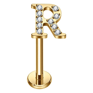Titanium Labret Initial Letter With Stones Internally Threaded