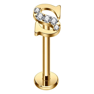 Titanium Labret Initial Letter With Stones Internally Threaded