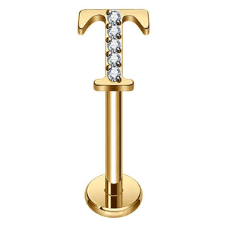 Titanium Labret Initial Letter With Stones Internally Threaded