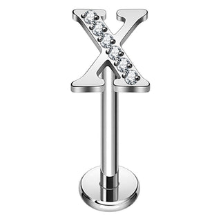 Titanium Labret Initial Letter With Stones Internally Threaded