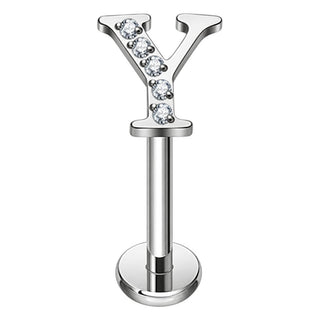 Titanium Labret Initial Letter With Stones Internally Threaded