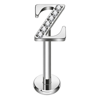 Titanium Labret Initial Letter With Stones Internally Threaded