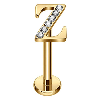 Titanium Labret Initial Letter With Stones Internally Threaded